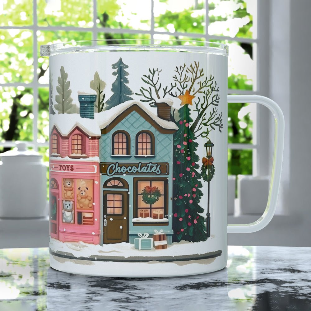 Holiday Storefront Shops Insulated Travel Mug - Loftipop