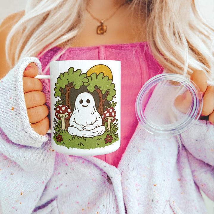 Meditating Ghost Insulated Travel Mug - Loftipop