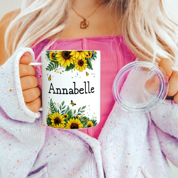 Personalized Name Sunflower Insulated Travel Mug - Loftipop