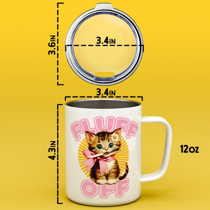 Retro Fluff Off Cat Insulated Travel Mug - Loftipop