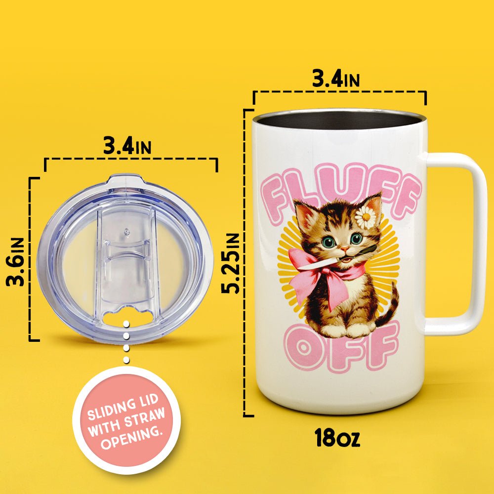 Retro Fluff Off Cat Insulated Travel Mug - Loftipop