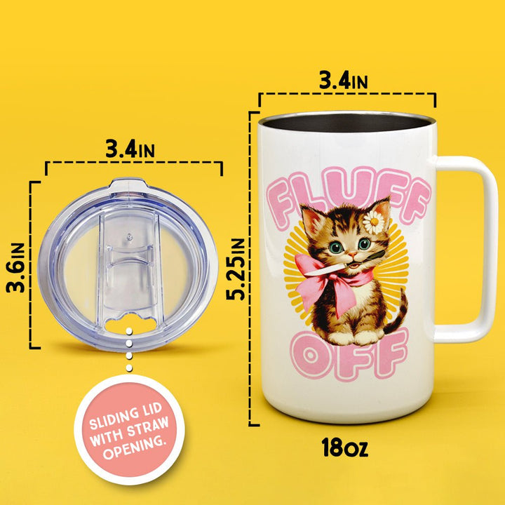 Retro Fluff Off Cat Insulated Travel Mug - Loftipop