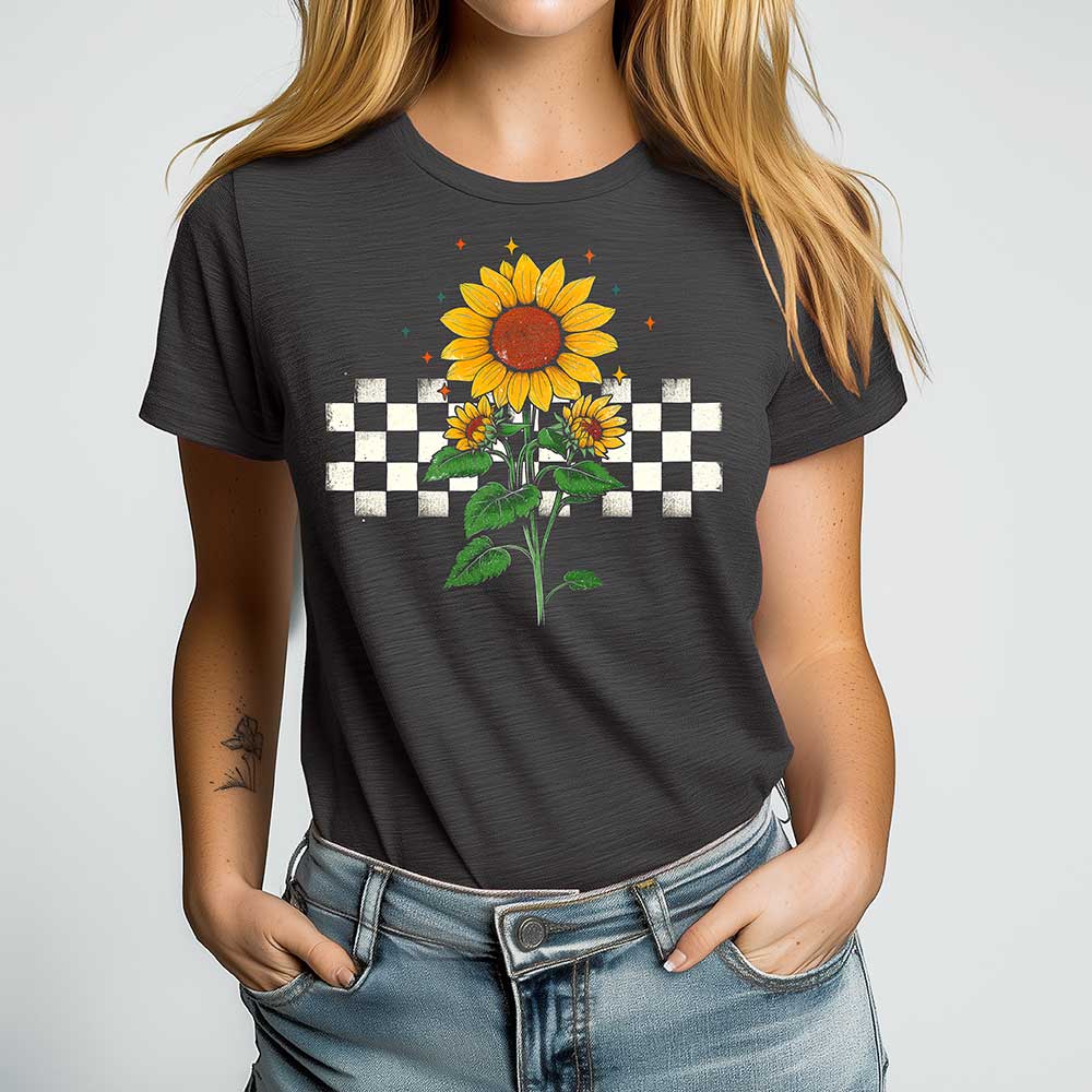 Checkered Sunflower Crewneck Tshirt
