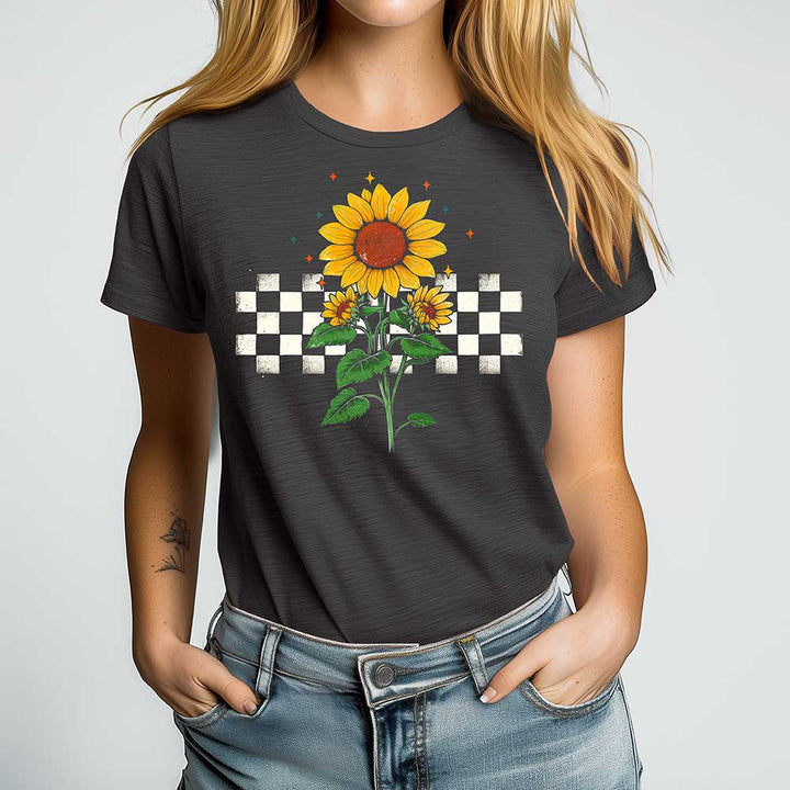 Checkered Sunflower Crewneck Tshirt