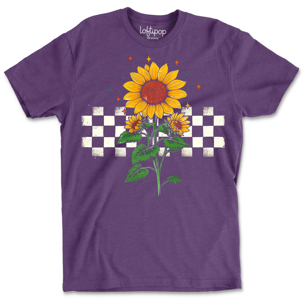Checkered Sunflower Crewneck Tshirt