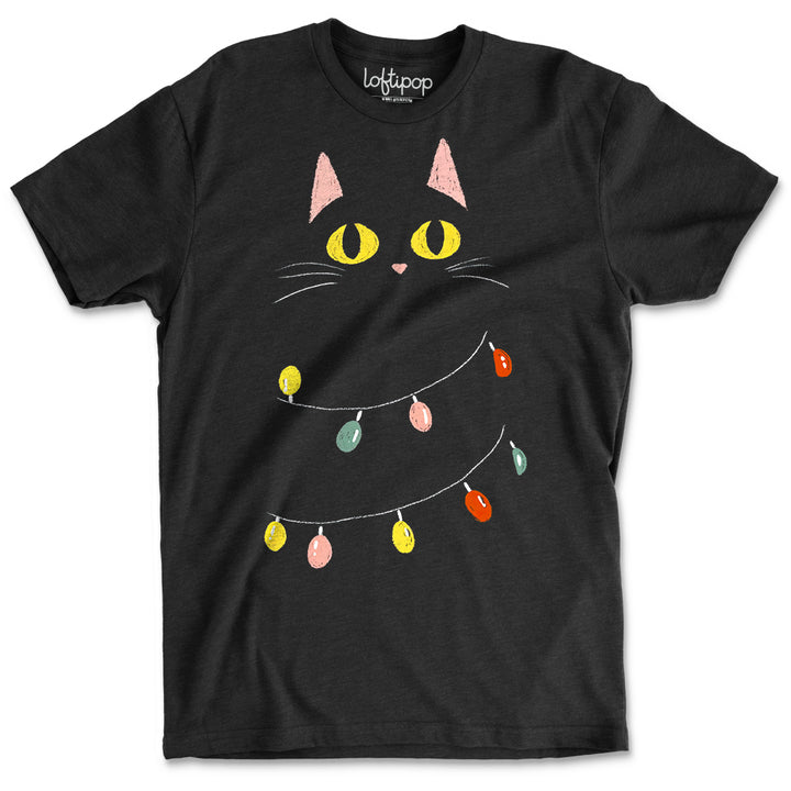 Festive Black Cat Crewneck T-Shirt