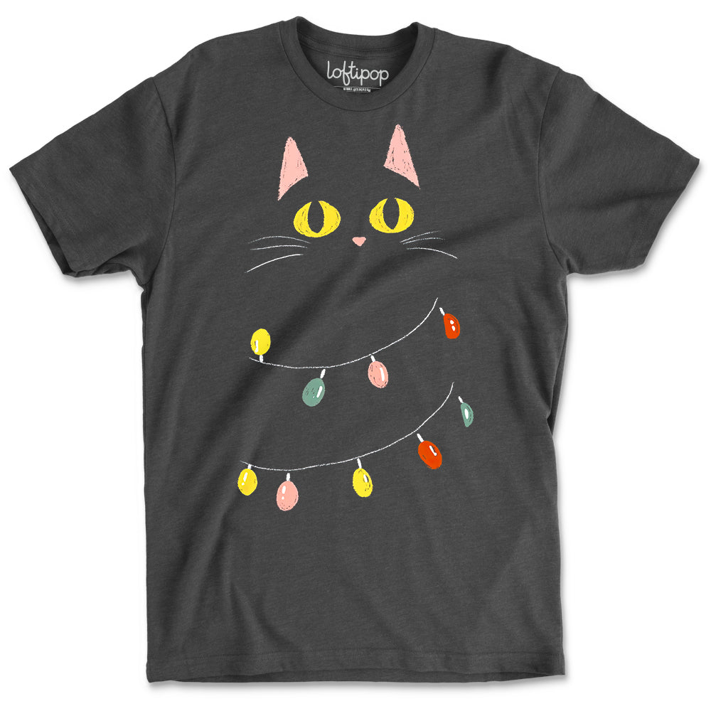 Festive Black Cat Crewneck T-Shirt
