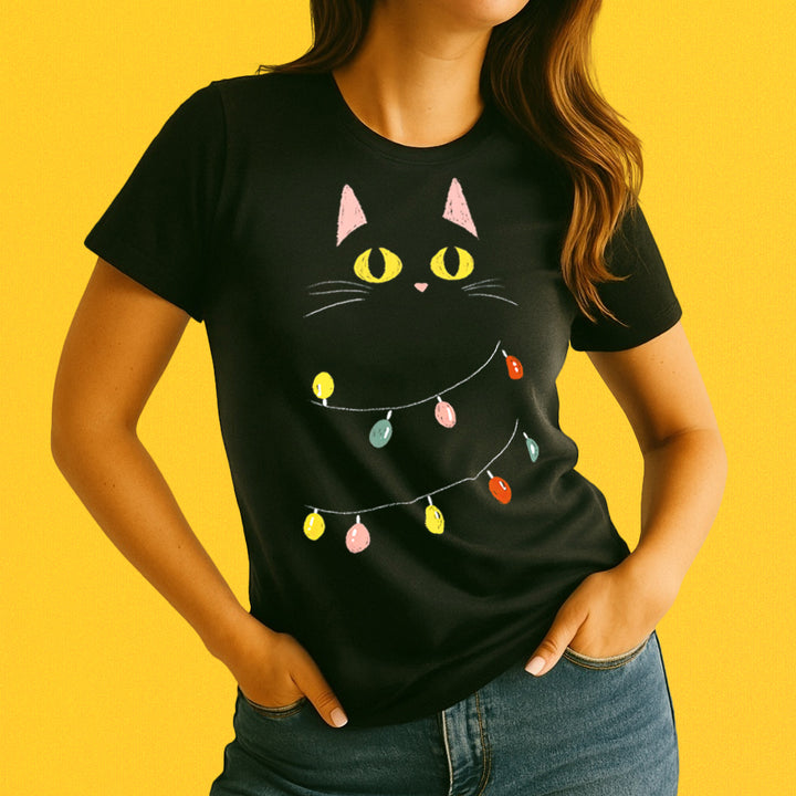 Festive Black Cat Crewneck T-Shirt