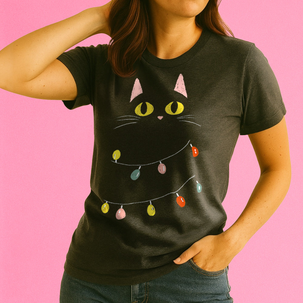 Festive Black Cat Crewneck T-Shirt