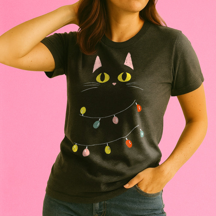Festive Black Cat Crewneck T-Shirt