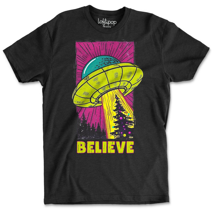 UFO Christmas Believe Crewneck T-Shirt