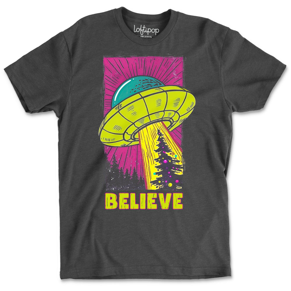 UFO Christmas Believe Crewneck T-Shirt