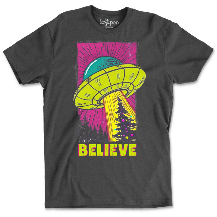 UFO Christmas Believe Crewneck T-Shirt