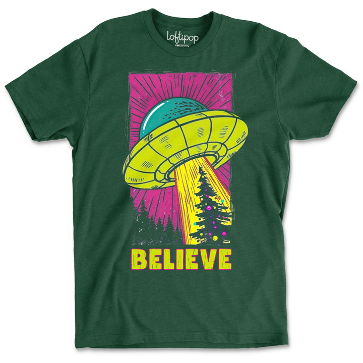 UFO Christmas Believe Crewneck T-Shirt