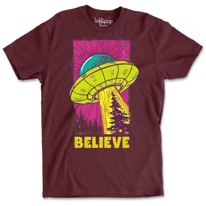 UFO Christmas Believe Crewneck T-Shirt
