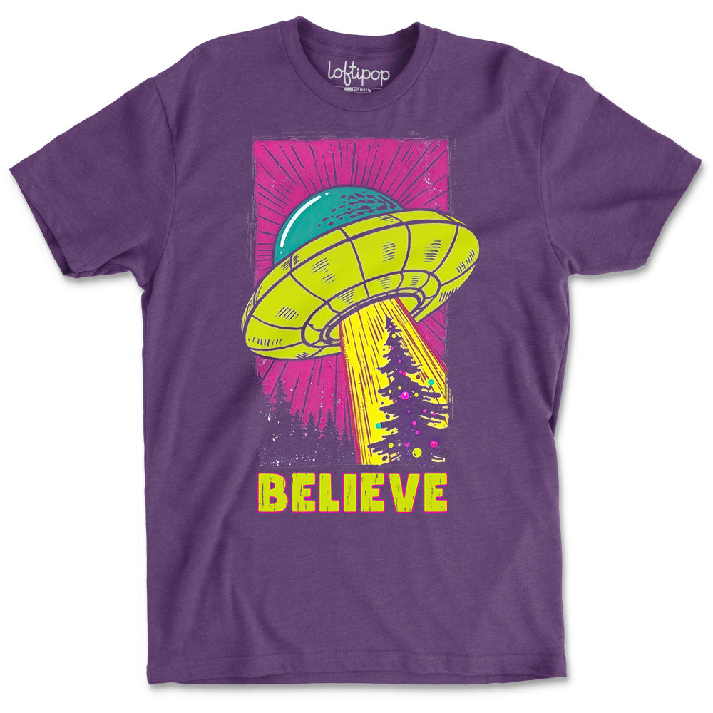 UFO Christmas Believe Crewneck T-Shirt
