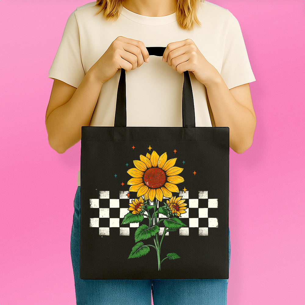 Checkered Sunflower Tote Bag