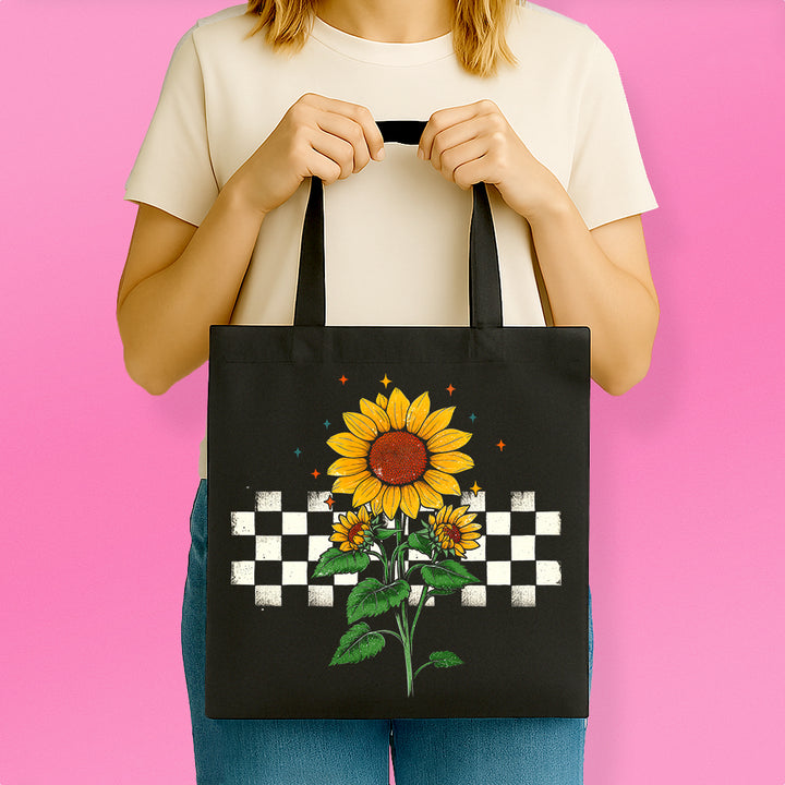 Checkered Sunflower Tote Bag
