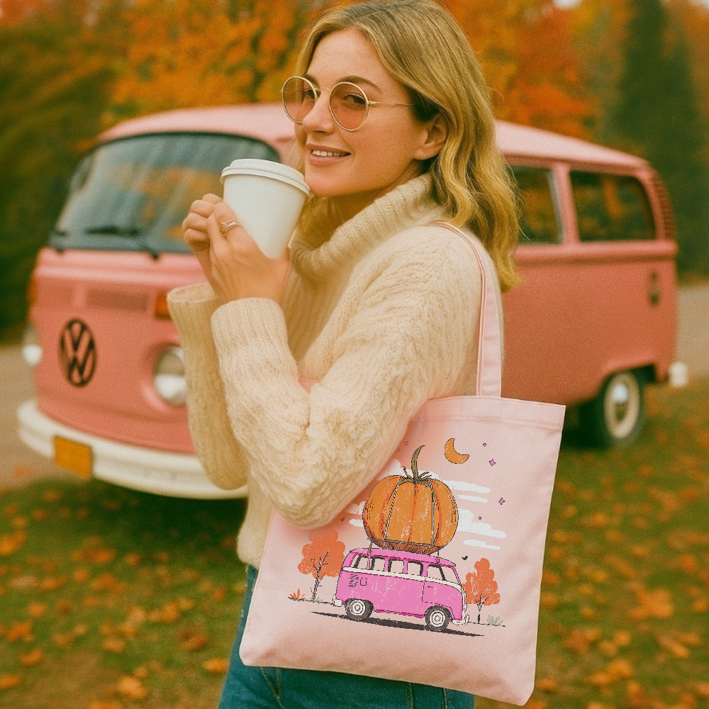 Fall Pumpkin Bus Tote Bag