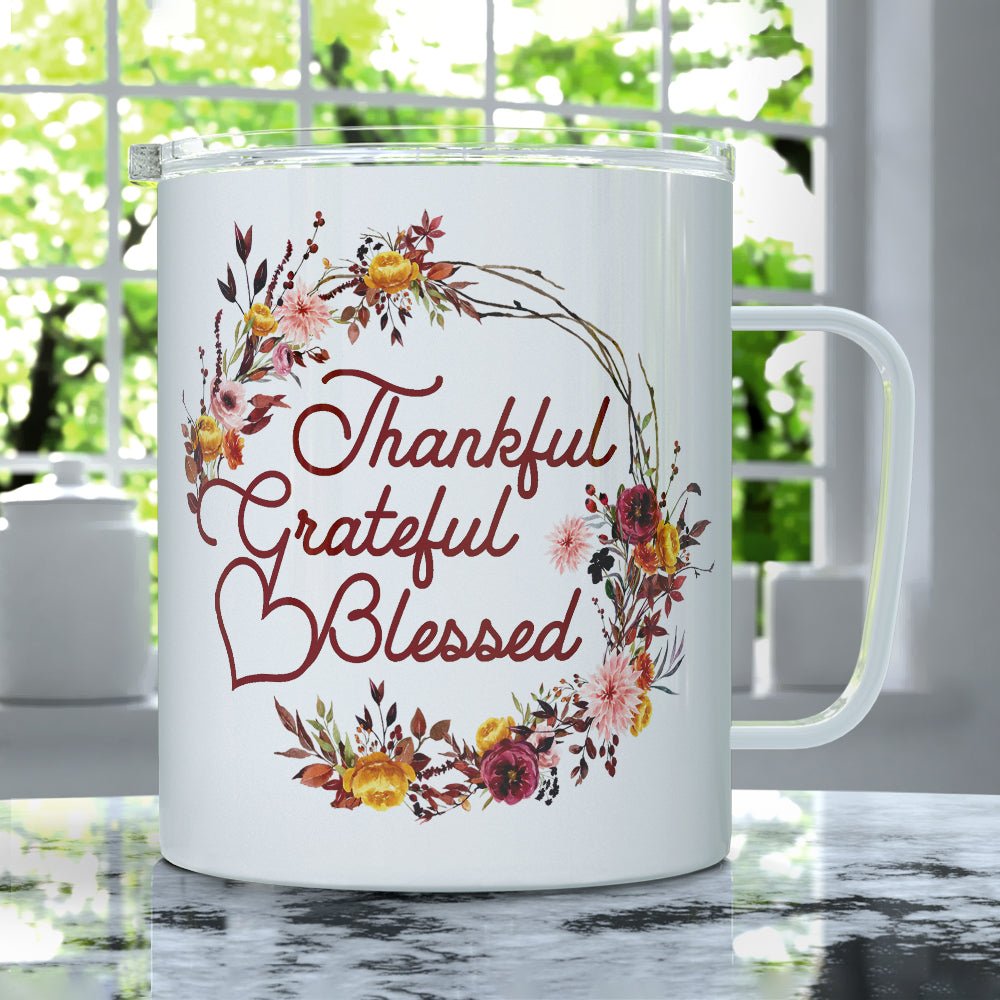 Thankful Grateful Blessed Insulated Travel Mug - Loftipop