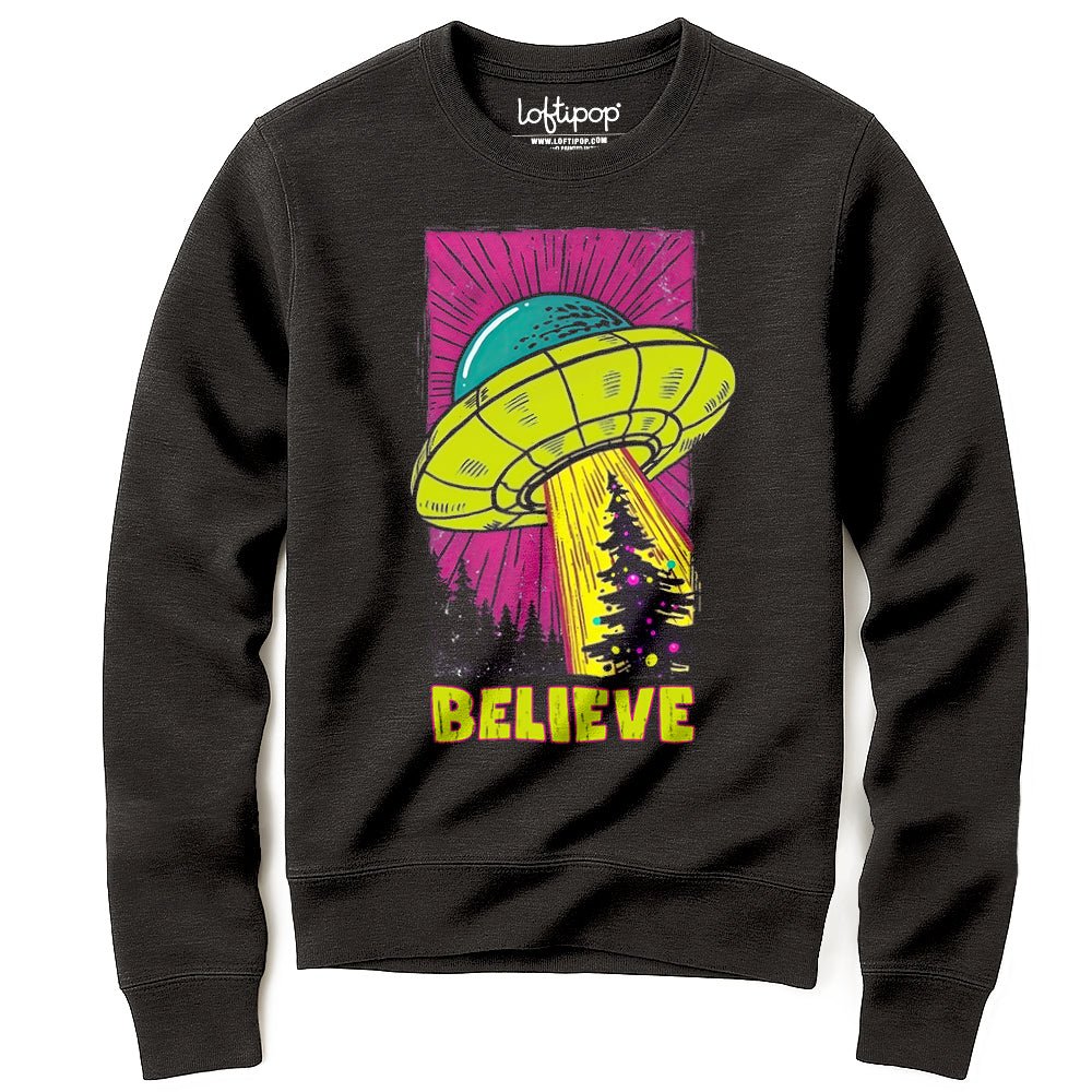 UFO Christmas Believe Crewneck Sweatshirt - Loftipop