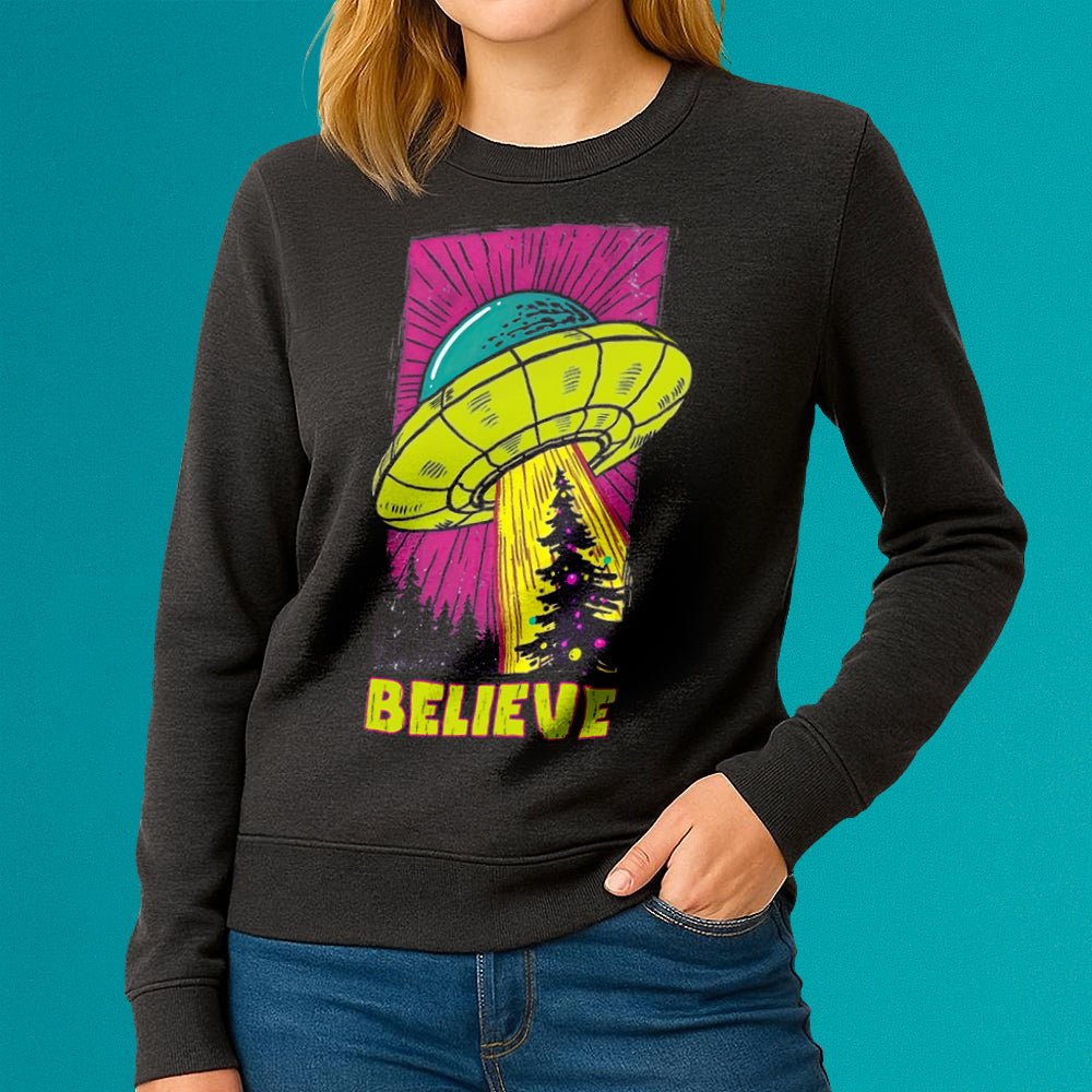 UFO Christmas Believe Crewneck Sweatshirt - Loftipop