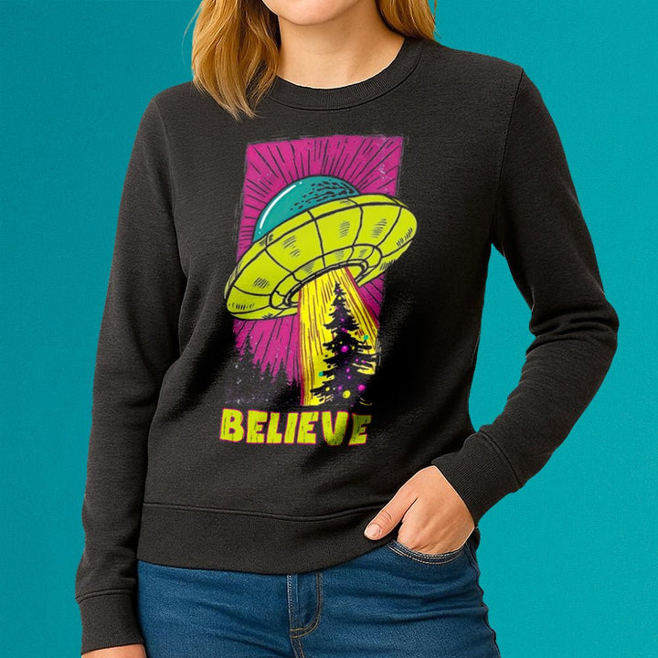UFO Christmas Believe Crewneck Sweatshirt - Loftipop