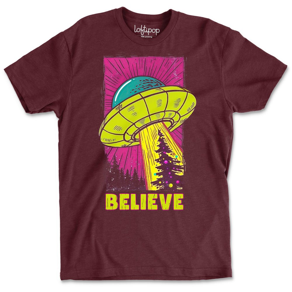 UFO Christmas Believe Crewneck T-Shirt - Loftipop