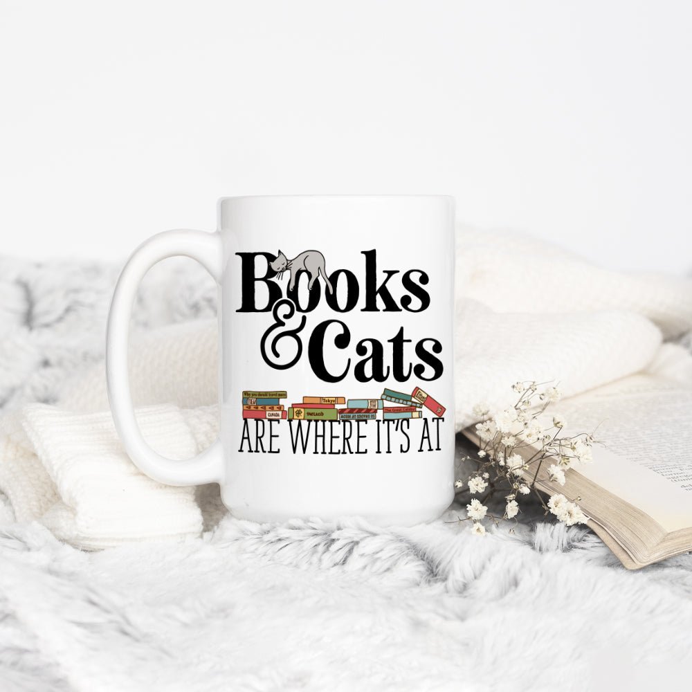 Books & Cats are Where It's At Mug - Loftipop