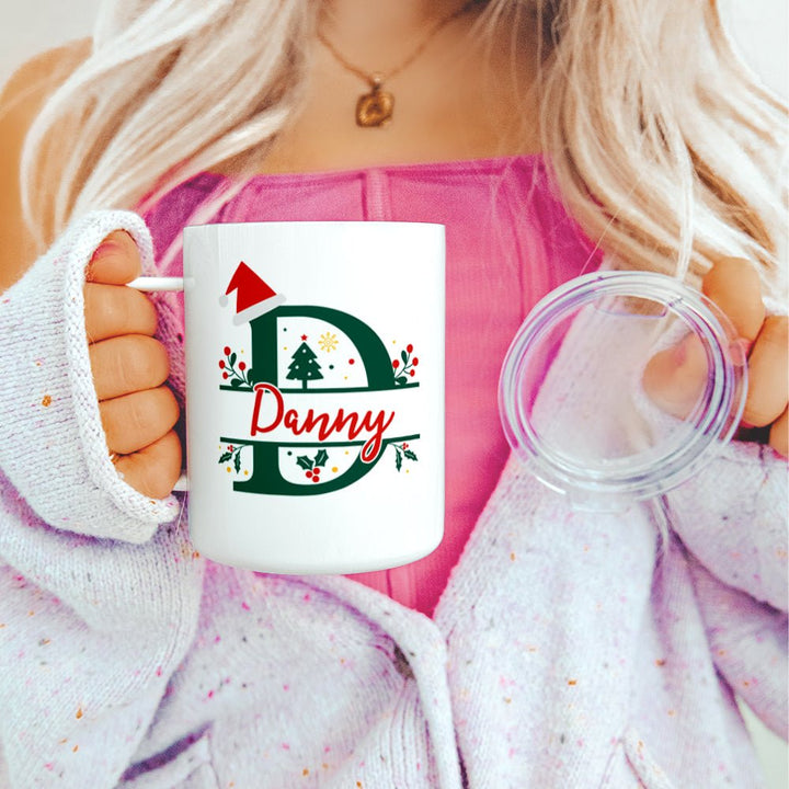 Personalized Christmas Name and Initial Insulated Travel Mug - Loftipop
